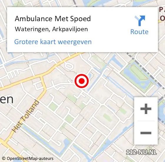 Locatie op kaart van de 112 melding: Ambulance Met Spoed Naar Wateringen, Arkpaviljoen op 28 september 2024 21:34