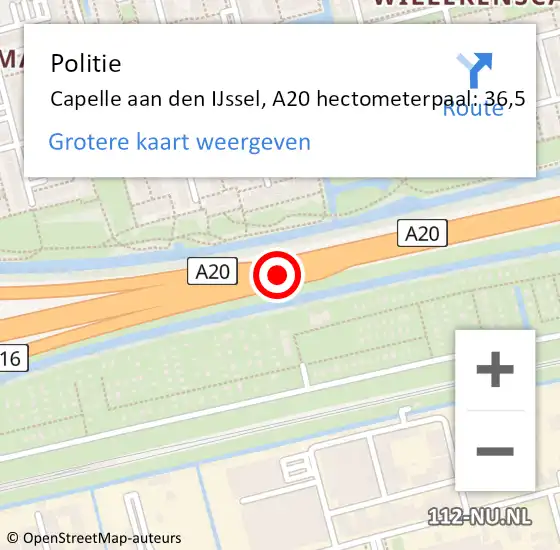 Locatie op kaart van de 112 melding: Politie Capelle aan den IJssel, A20 hectometerpaal: 36,5 op 28 september 2024 21:40