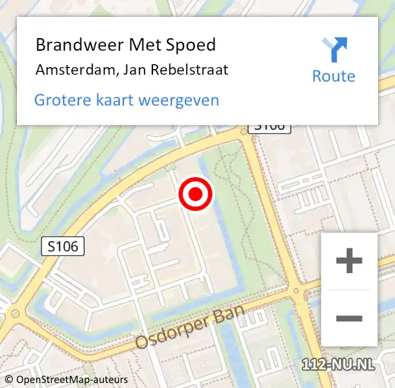 Locatie op kaart van de 112 melding: Brandweer Met Spoed Naar Amsterdam, Jan Rebelstraat op 28 september 2024 22:05