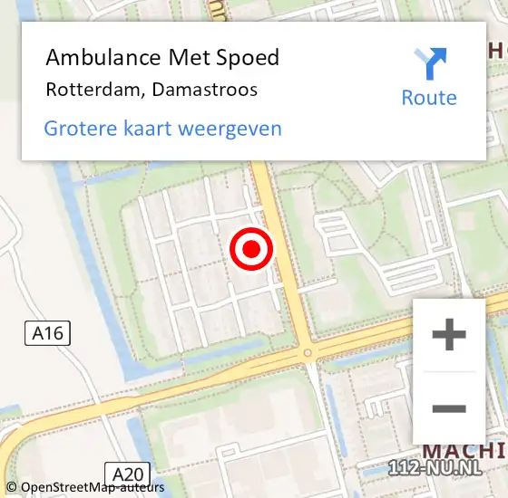 Locatie op kaart van de 112 melding: Ambulance Met Spoed Naar Rotterdam, Damastroos op 28 september 2024 22:36