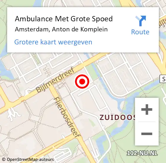 Locatie op kaart van de 112 melding: Ambulance Met Grote Spoed Naar Amsterdam, Anton de Komplein op 28 september 2024 22:37