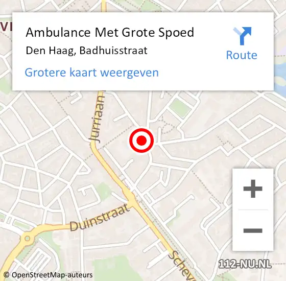 Locatie op kaart van de 112 melding: Ambulance Met Grote Spoed Naar Den Haag, Badhuisstraat op 28 september 2024 23:03