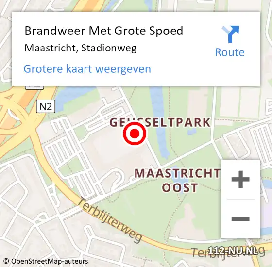 Locatie op kaart van de 112 melding: Brandweer Met Grote Spoed Naar Maastricht, Stadionweg op 28 september 2024 23:23