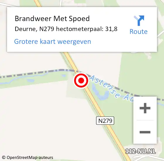 Locatie op kaart van de 112 melding: Brandweer Met Spoed Naar Deurne, N279 hectometerpaal: 31,8 op 28 september 2024 23:36