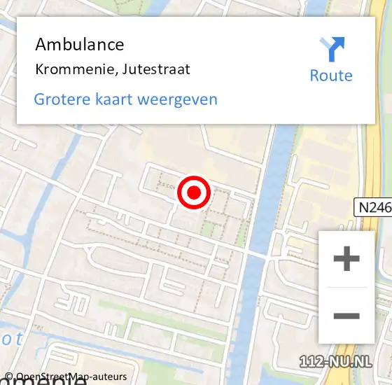 Locatie op kaart van de 112 melding: Ambulance Krommenie, Jutestraat op 29 september 2024 01:02