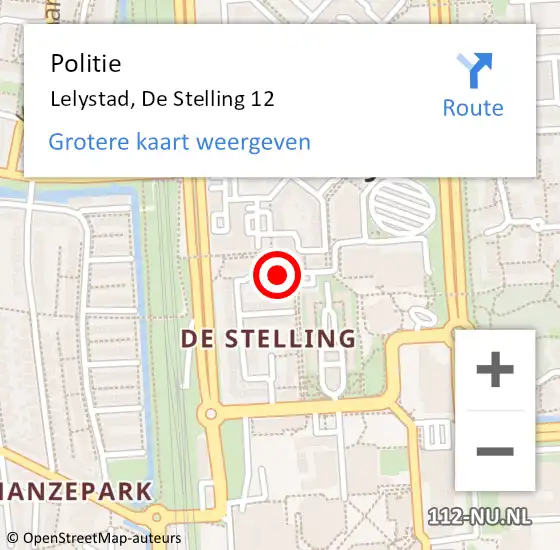 Locatie op kaart van de 112 melding: Politie Lelystad, De Stelling 12 op 29 september 2024 01:33