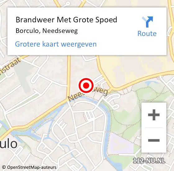 Locatie op kaart van de 112 melding: Brandweer Met Grote Spoed Naar Borculo, Needseweg op 29 september 2024 01:37