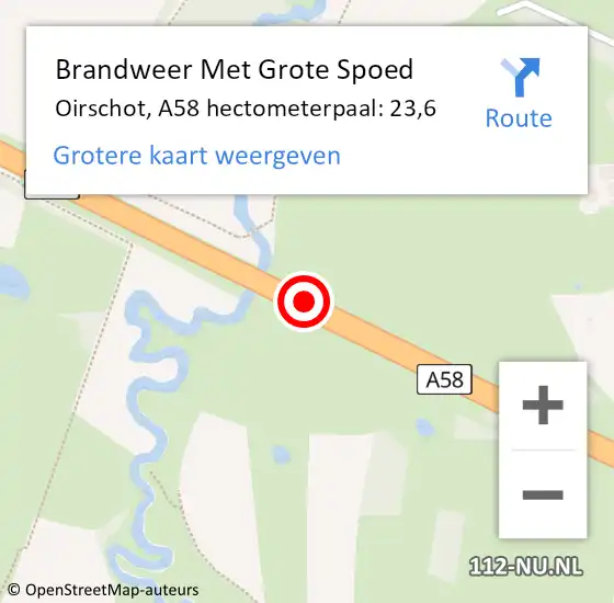 Locatie op kaart van de 112 melding: Brandweer Met Grote Spoed Naar Oirschot, A58 hectometerpaal: 23,6 op 29 september 2024 01:56