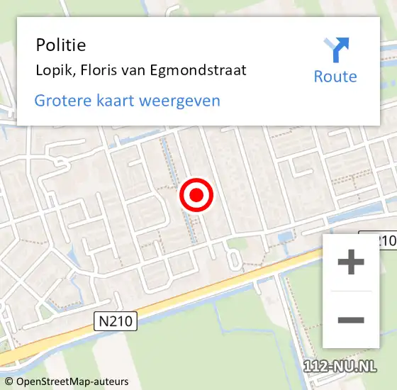 Locatie op kaart van de 112 melding: Politie Lopik, Floris van Egmondstraat op 29 september 2024 02:04