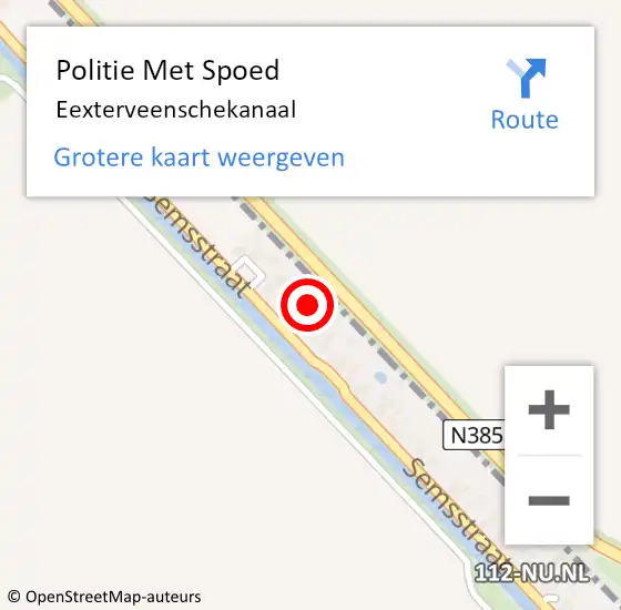 Locatie op kaart van de 112 melding: Politie Met Spoed Naar Eexterveenschekanaal op 29 september 2024 03:24