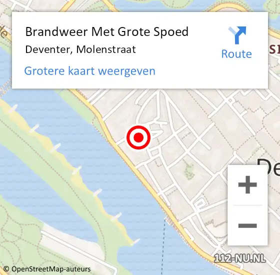 Locatie op kaart van de 112 melding: Brandweer Met Grote Spoed Naar Deventer, Molenstraat op 29 september 2024 04:05