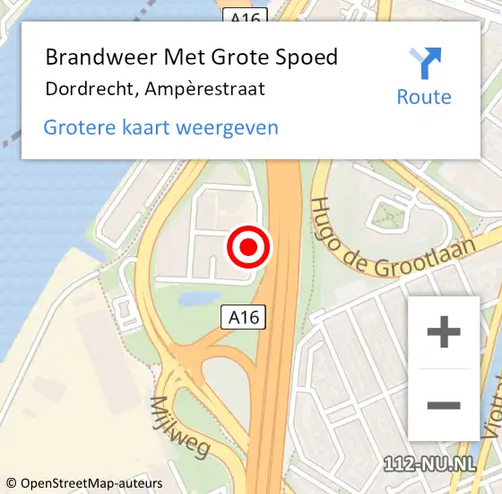 Locatie op kaart van de 112 melding: Brandweer Met Grote Spoed Naar Dordrecht, Ampèrestraat op 29 september 2024 04:46