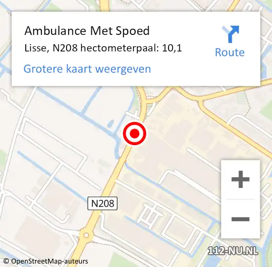 Locatie op kaart van de 112 melding: Ambulance Met Spoed Naar Lisse, N208 hectometerpaal: 10,1 op 29 september 2024 05:03