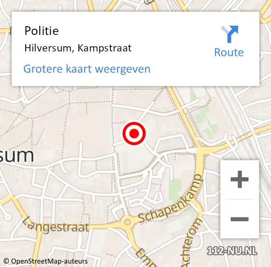 Locatie op kaart van de 112 melding: Politie Hilversum, Kampstraat op 29 september 2024 05:33