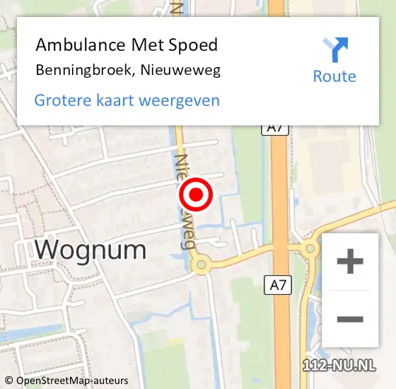 Locatie op kaart van de 112 melding: Ambulance Met Spoed Naar Benningbroek, Nieuweweg op 29 september 2024 06:46