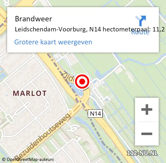 Locatie op kaart van de 112 melding: Brandweer Leidschendam-Voorburg, N14 hectometerpaal: 11,2 op 29 september 2024 07:37