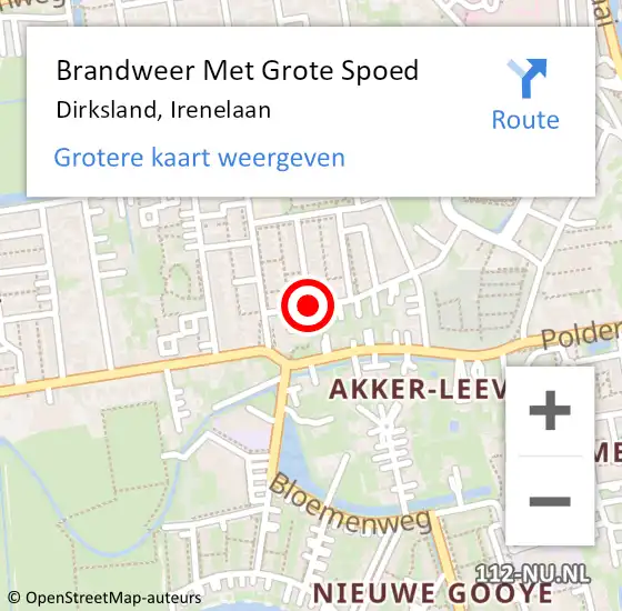 Locatie op kaart van de 112 melding: Brandweer Met Grote Spoed Naar Dirksland, Irenelaan op 21 oktober 2014 17:19