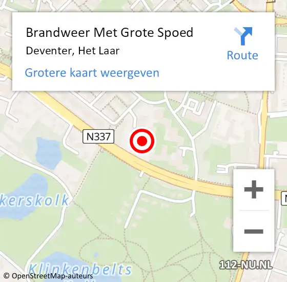 Locatie op kaart van de 112 melding: Brandweer Met Grote Spoed Naar Deventer, Het Laar op 29 september 2024 07:51