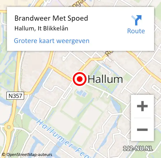 Locatie op kaart van de 112 melding: Brandweer Met Spoed Naar Hallum, It Blikkelân op 29 september 2024 07:54