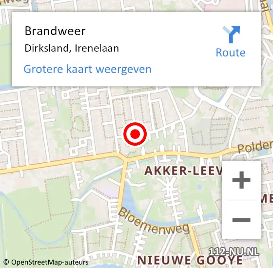 Locatie op kaart van de 112 melding: Brandweer Dirksland, Irenelaan op 21 oktober 2014 17:19