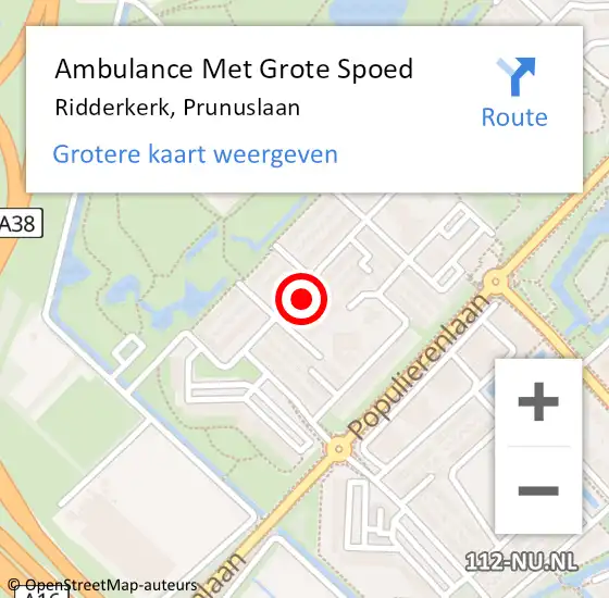 Locatie op kaart van de 112 melding: Ambulance Met Grote Spoed Naar Ridderkerk, Prunuslaan op 29 september 2024 08:44