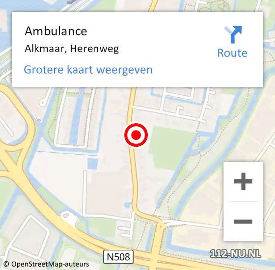 Locatie op kaart van de 112 melding: Ambulance Alkmaar, Herenweg op 29 september 2024 08:48