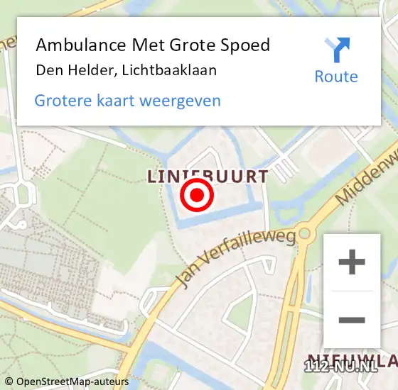 Locatie op kaart van de 112 melding: Ambulance Met Grote Spoed Naar Den Helder, Lichtbaaklaan op 29 september 2024 09:07