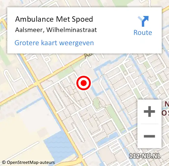 Locatie op kaart van de 112 melding: Ambulance Met Spoed Naar Aalsmeer, Wilhelminastraat op 29 september 2024 09:08