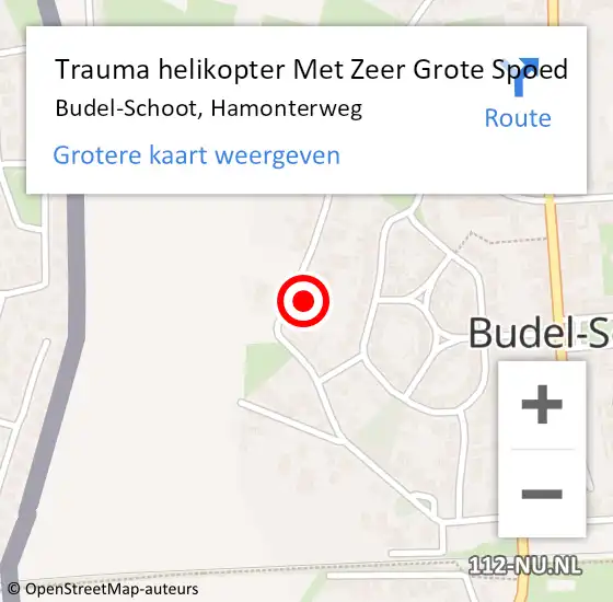 Locatie op kaart van de 112 melding: Trauma helikopter Met Zeer Grote Spoed Naar Budel-Schoot, Hamonterweg op 29 september 2024 09:10