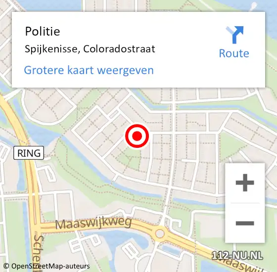 Locatie op kaart van de 112 melding: Politie Spijkenisse, Coloradostraat op 29 september 2024 09:19