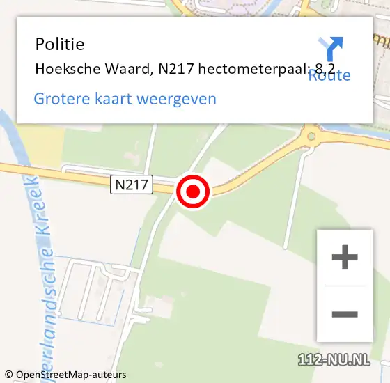 Locatie op kaart van de 112 melding: Politie Hoeksche Waard, N217 hectometerpaal: 8,2 op 29 september 2024 09:20