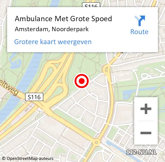 Locatie op kaart van de 112 melding: Ambulance Met Grote Spoed Naar Amsterdam, Noorderpark op 29 september 2024 10:04