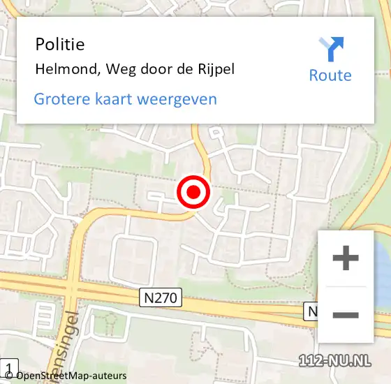 Locatie op kaart van de 112 melding: Politie Helmond, Weg door de Rijpel op 29 september 2024 10:11