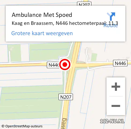 Locatie op kaart van de 112 melding: Ambulance Met Spoed Naar Kaag en Braassem, N446 hectometerpaal: 11,3 op 29 september 2024 10:21