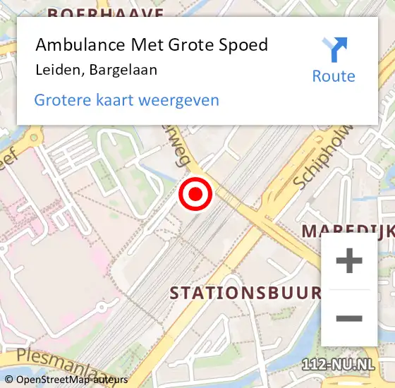 Locatie op kaart van de 112 melding: Ambulance Met Grote Spoed Naar Leiden, Bargelaan op 29 september 2024 10:42