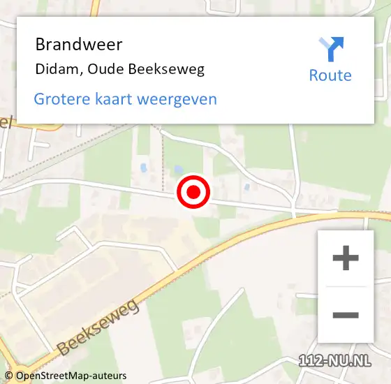 Locatie op kaart van de 112 melding: Brandweer Didam, Oude Beekseweg op 29 september 2024 10:52