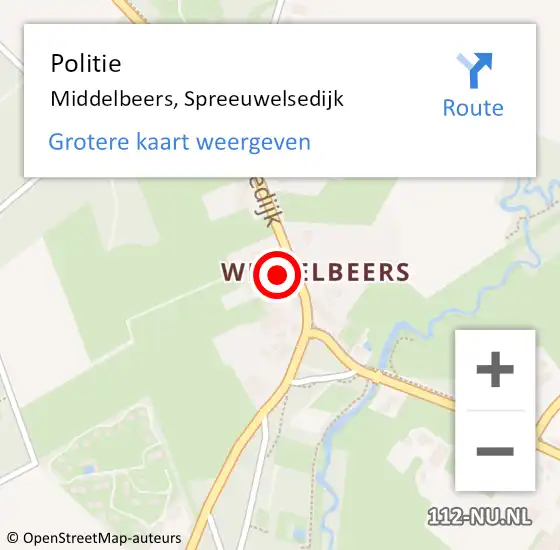 Locatie op kaart van de 112 melding: Politie Middelbeers, Spreeuwelsedijk op 29 september 2024 11:11