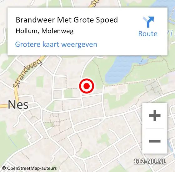 Locatie op kaart van de 112 melding: Brandweer Met Grote Spoed Naar Hollum, Molenweg op 29 september 2024 11:14