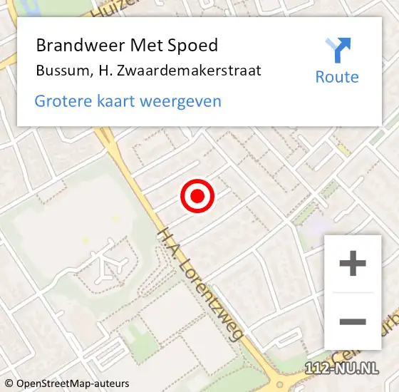 Locatie op kaart van de 112 melding: Brandweer Met Spoed Naar Bussum, H. Zwaardemakerstraat op 29 september 2024 11:18