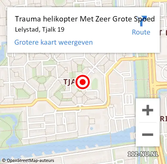 Locatie op kaart van de 112 melding: Trauma helikopter Met Zeer Grote Spoed Naar Lelystad, Tjalk 19 op 29 september 2024 11:27