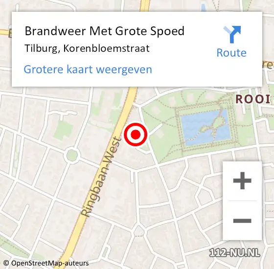 Locatie op kaart van de 112 melding: Brandweer Met Grote Spoed Naar Tilburg, Korenbloemstraat op 29 september 2024 11:31