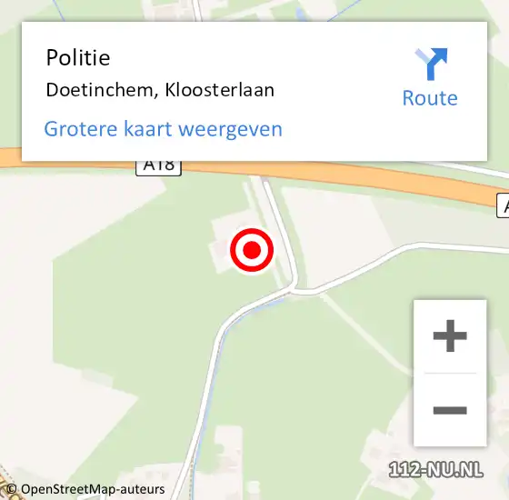 Locatie op kaart van de 112 melding: Politie Doetinchem, Kloosterlaan op 29 september 2024 11:53