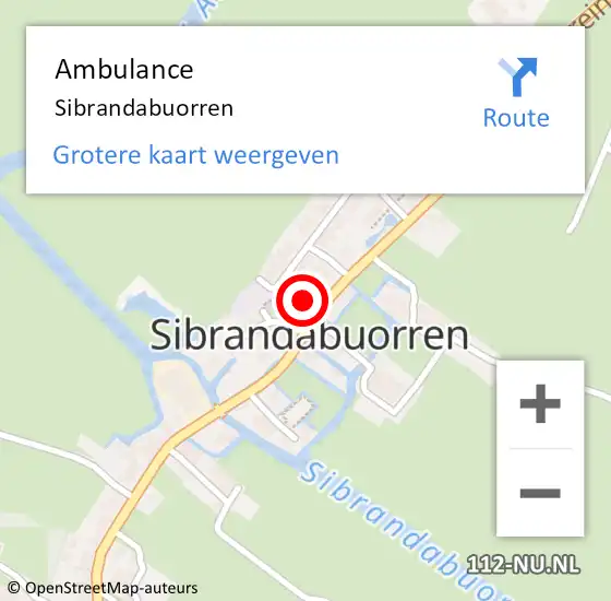 Locatie op kaart van de 112 melding: Ambulance Sibrandabuorren op 29 september 2024 11:54