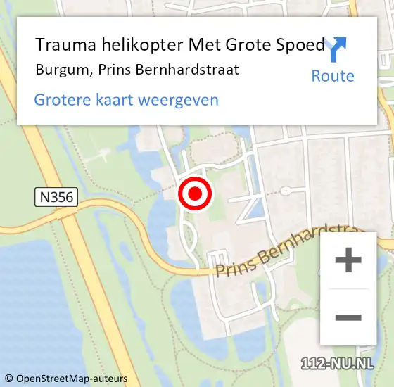 Locatie op kaart van de 112 melding: Trauma helikopter Met Grote Spoed Naar Burgum, Prins Bernhardstraat op 29 september 2024 12:01