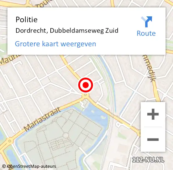 Locatie op kaart van de 112 melding: Politie Dordrecht, Dubbeldamseweg Zuid op 29 september 2024 12:26