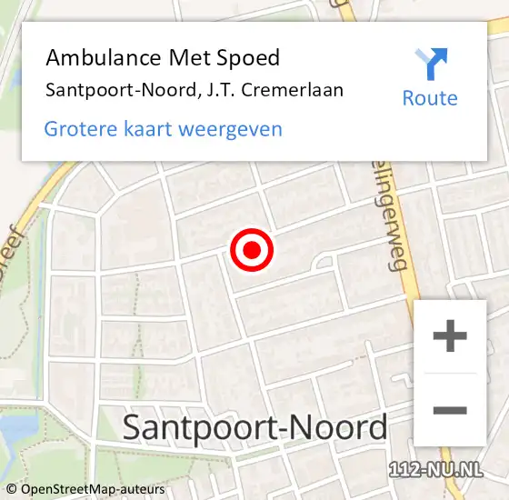 Locatie op kaart van de 112 melding: Ambulance Met Spoed Naar Santpoort-Noord, J.T. Cremerlaan op 29 september 2024 12:27