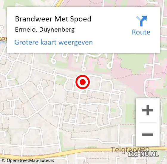 Locatie op kaart van de 112 melding: Brandweer Met Spoed Naar Ermelo, Duynenberg op 29 september 2024 12:29