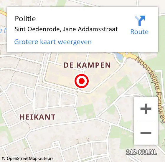 Locatie op kaart van de 112 melding: Politie Sint Oedenrode, Jane Addamsstraat op 29 september 2024 12:29