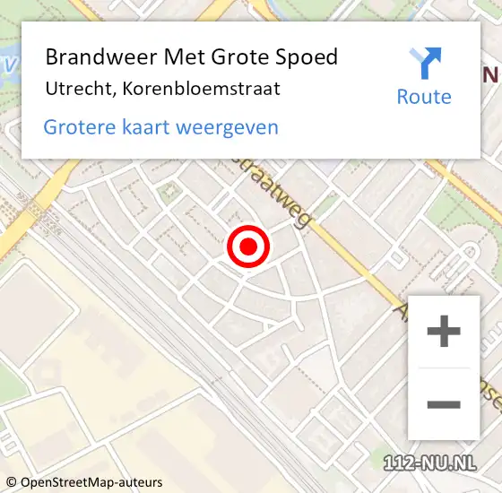 Locatie op kaart van de 112 melding: Brandweer Met Grote Spoed Naar Utrecht, Korenbloemstraat op 29 september 2024 12:46