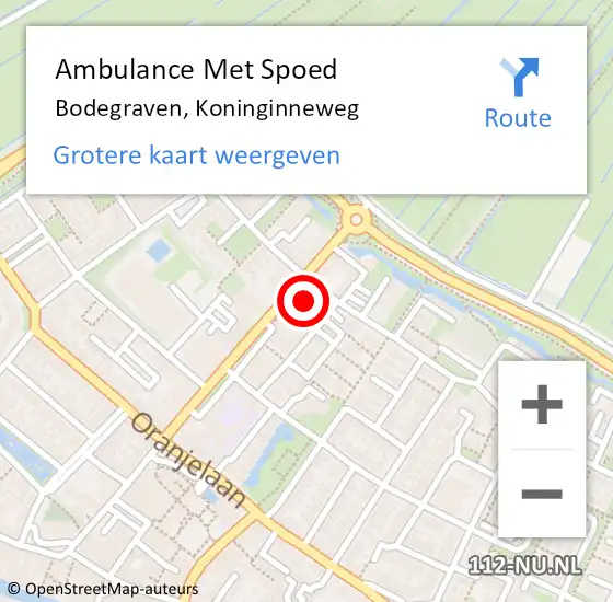 Locatie op kaart van de 112 melding: Ambulance Met Spoed Naar Bodegraven, Koninginneweg op 29 september 2024 13:07